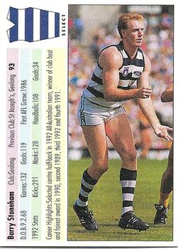 1993 Select AFL #93 Barry Stoneham Back